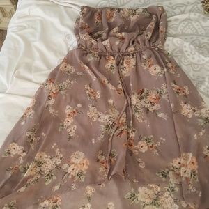 Strapless, high-low sheer floral dress